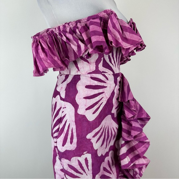 Anthropologie Sika Ruffle Off Shoulder Hawaiian Print Midi Dress Size 4 - Picture 4 of 11